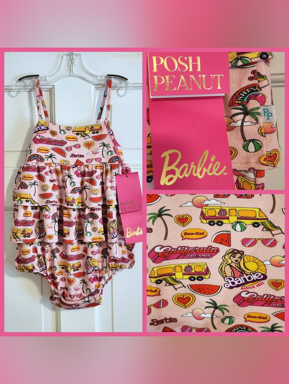🆕️ 🍉HTF Posh Peanut🍉 - Malibu Barbie Ruffled Bubble Romper